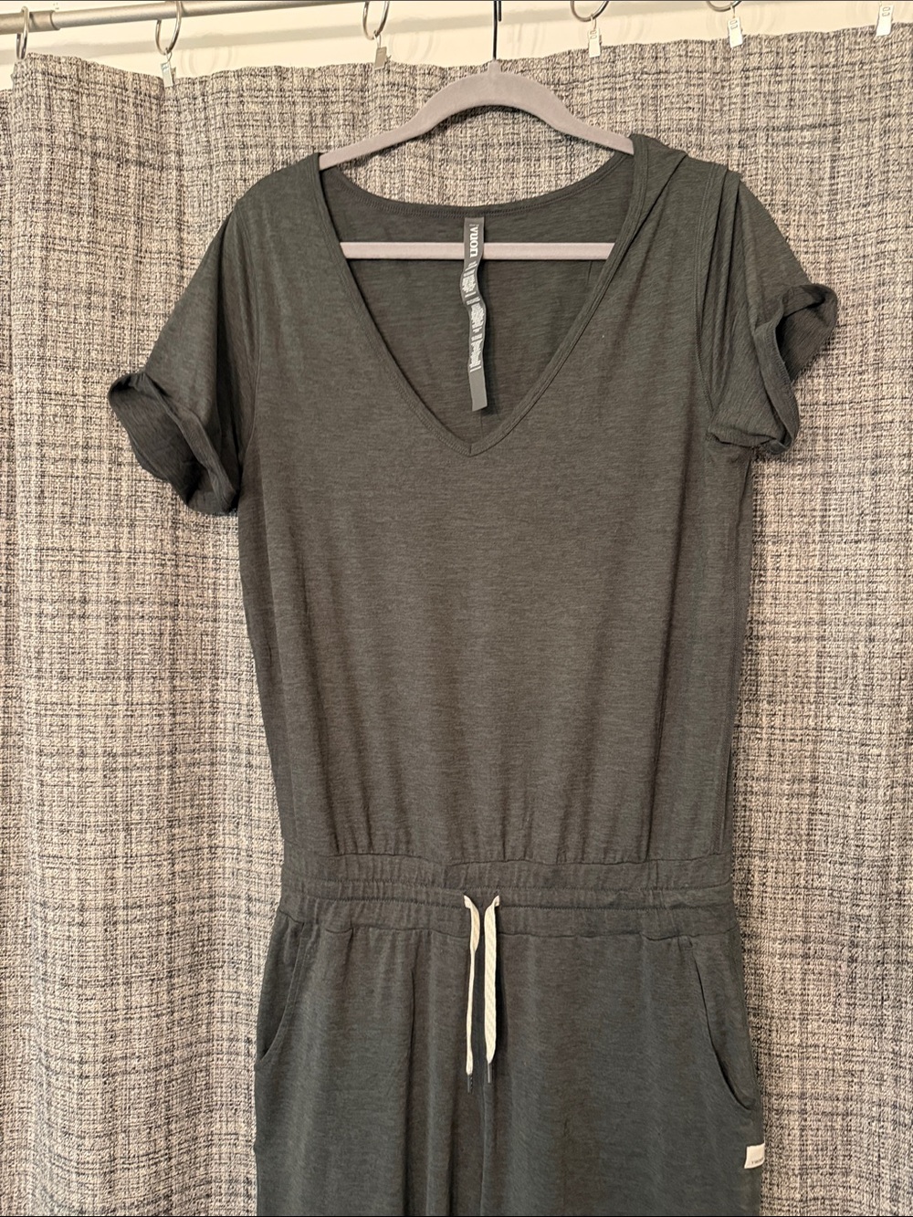 Vuori V-Neck Short Sleeve Jumpsuit in Charcoal